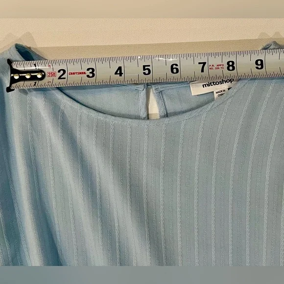 Mittoshop Boho Ruffled Hem Textured Flowy Pastel Blue Long Sleeve Dress Tie - Picture 12 of 16